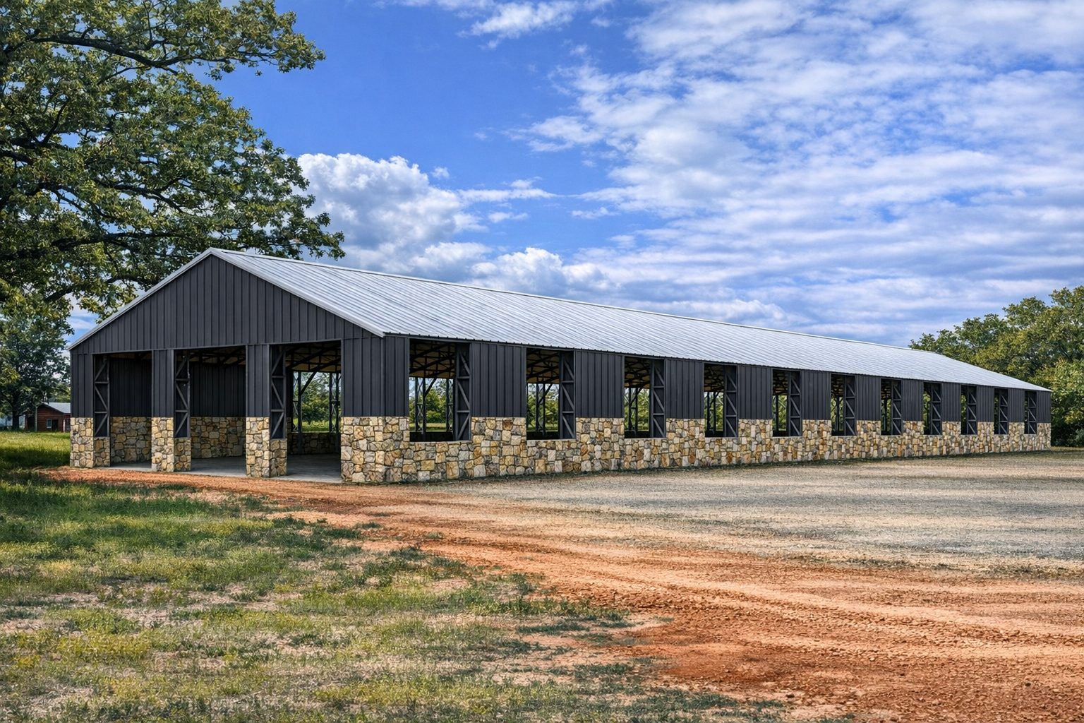 Full-length elevation of the finished equestrian arena